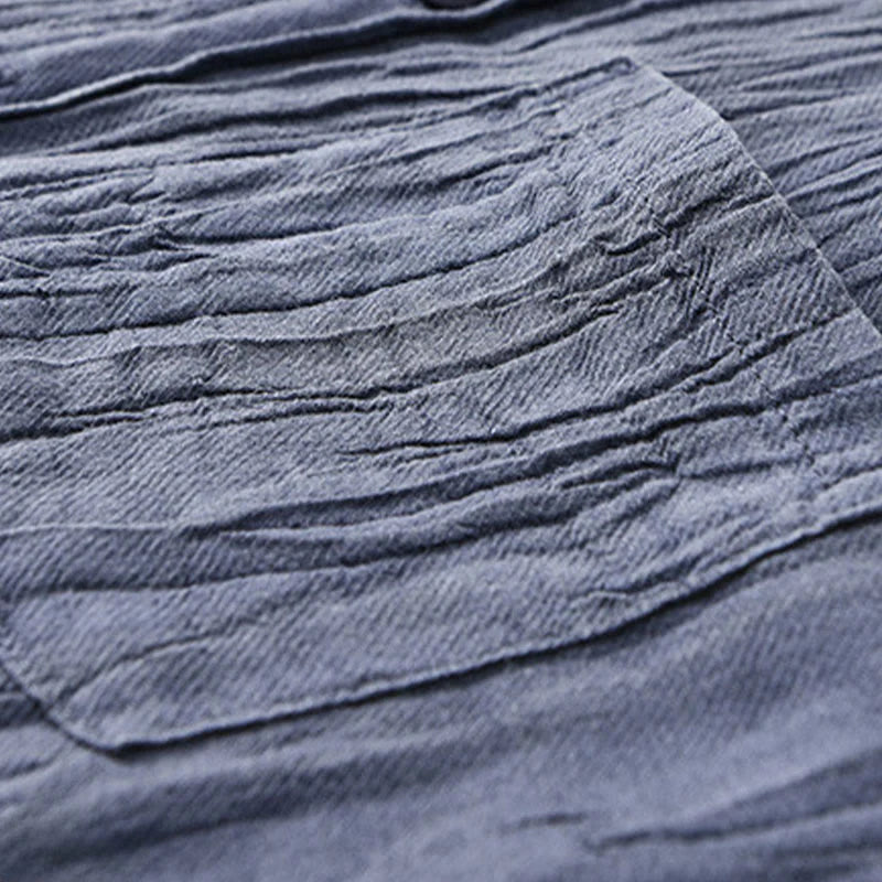 Buddha Stones Solid Long Sleeve Creases Design Buttons Down Ramie Linen Men's Shirts