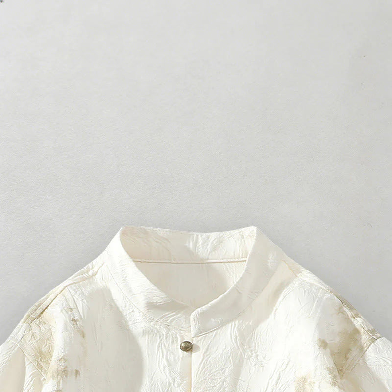 Buddha Stones Textured Jacquard Bagua Pattern Button Tang Suit Men's Half Sleeve Cotton Shirt