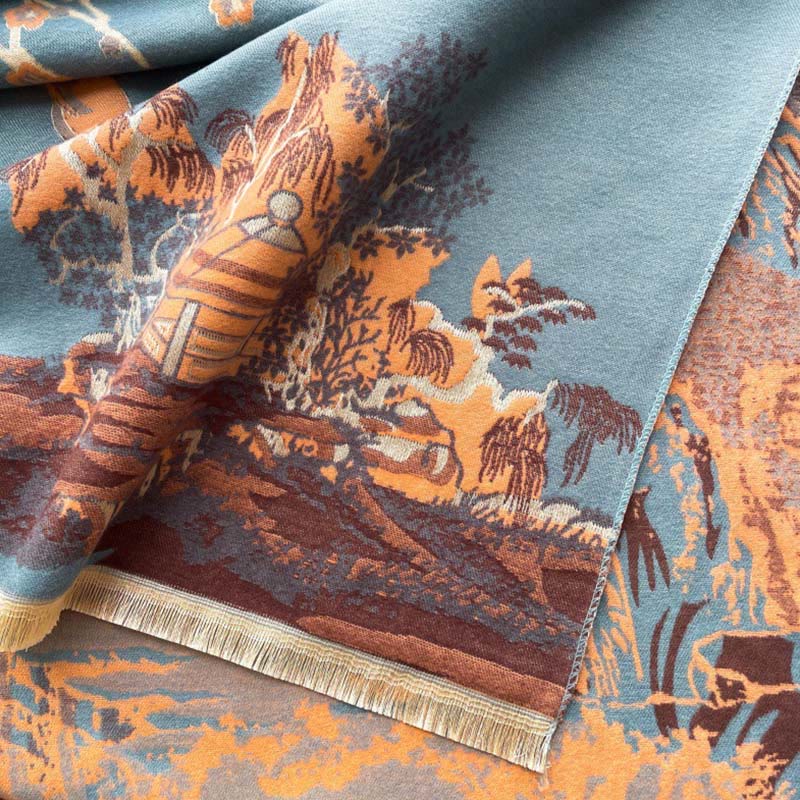Buddha Stones Fall Flowers Trees Pavilion Pattern Cozy Scarf Shawl