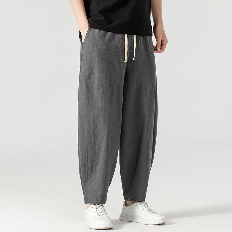 Buddha Stones Spring Fall Solid Color Drawstring Men's Ankle-Length Harem Pants With Pockets