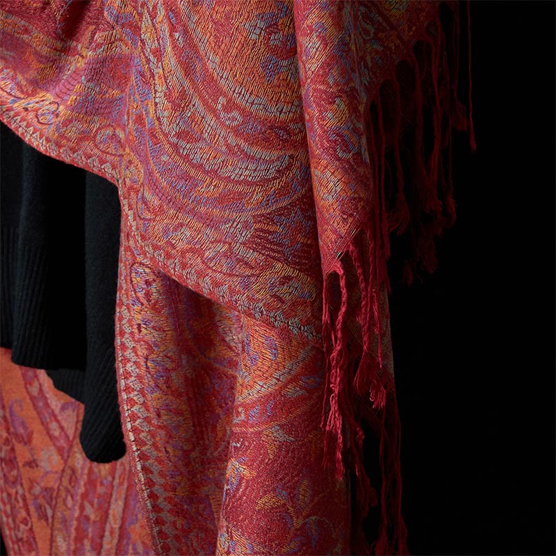 Buddha Stones Spring Cashew Flower Leaves Vines Geometric Pattern Tassel Soft Scarf Shawl