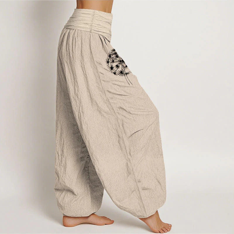 Buddha Stones Pure Cotton Concise Dandelion Pattern Women's Elastic Waist Harem Pants