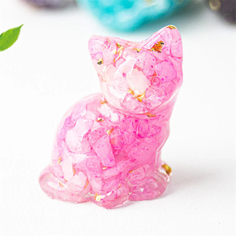 Buddha Stones Sitting Cat  Resin Gravel Pink Crystal Citrine White Crystal Lapis Lazuli Soothing Desktop Decoration