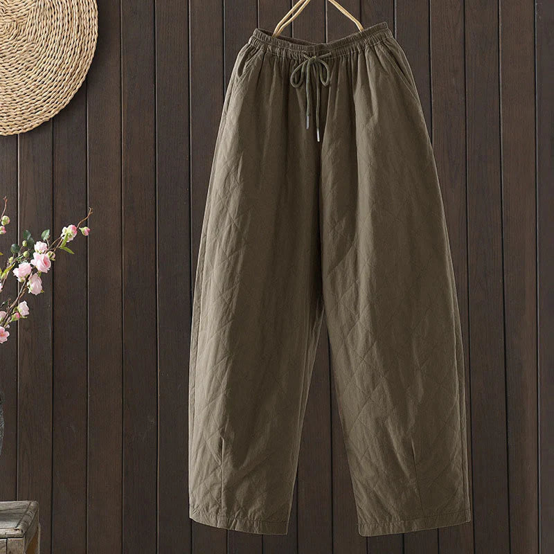 Buddha Stones Rhombus Pattern Cotton Polyester Thick Women's Pants With Pockets
