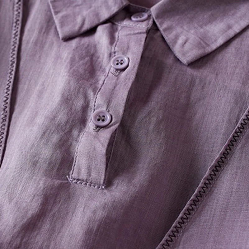 Buddha Stones Retro Plain Fake Two Pieces Button Half Sleeve Design Women's Cotton Linen Shirt