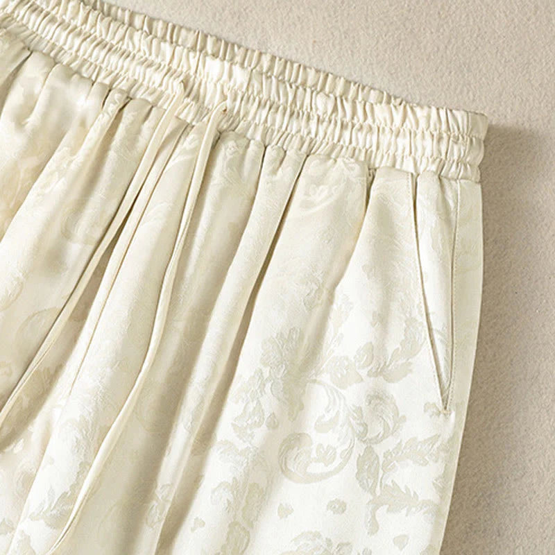 Buddha Stones Jacquard High Waist Design Women's Wide Leg Thermal Thickened Pants With Pockets