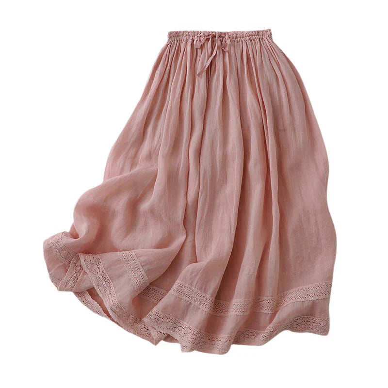 Buddha Stones Solid Lace Elastic Waist Cotton Women's Skirt
