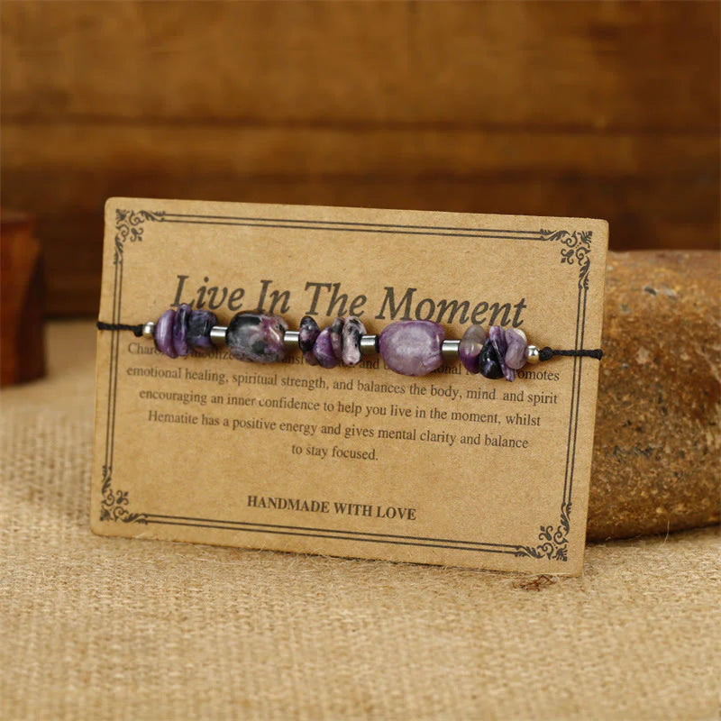 Buddha Stones Live In The Moment Charoite Hematite Powerful Bracelet