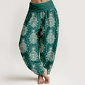 Buddha Stones Cotton Neatly Arranged Hamsa's Hand Pattern Women's Elastic Waist Harem Pants