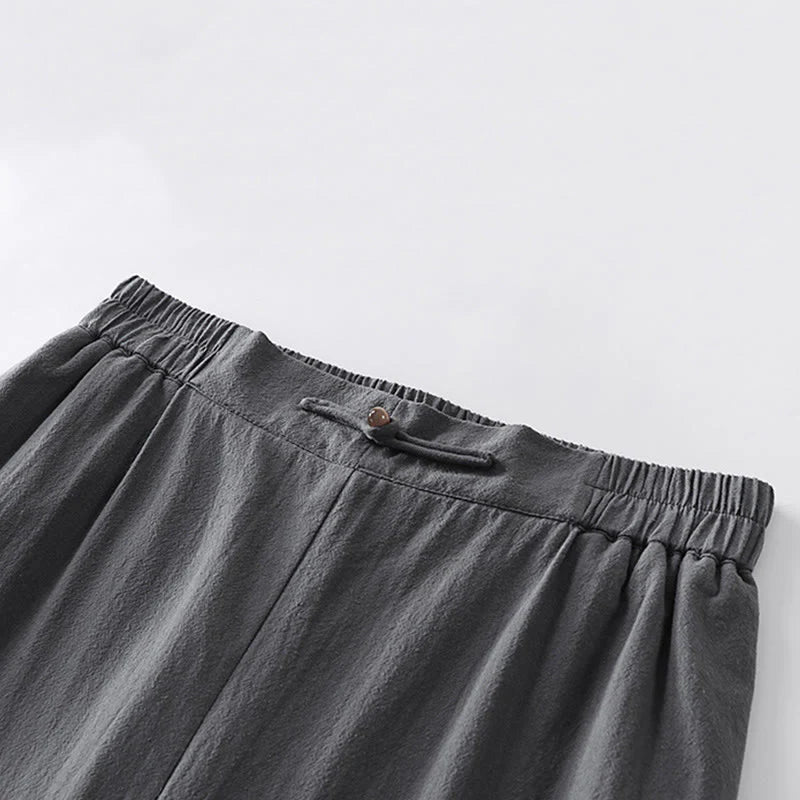 Buddha Stones Summer Plain Straight Leg Men's Cotton Linen Ankle-Length Pants With Pockets