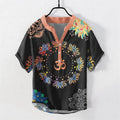 Buddha Stones Cotton Om Lotus Mandala Peacock Emblem Men's Short Sleeve Half Button Shirt