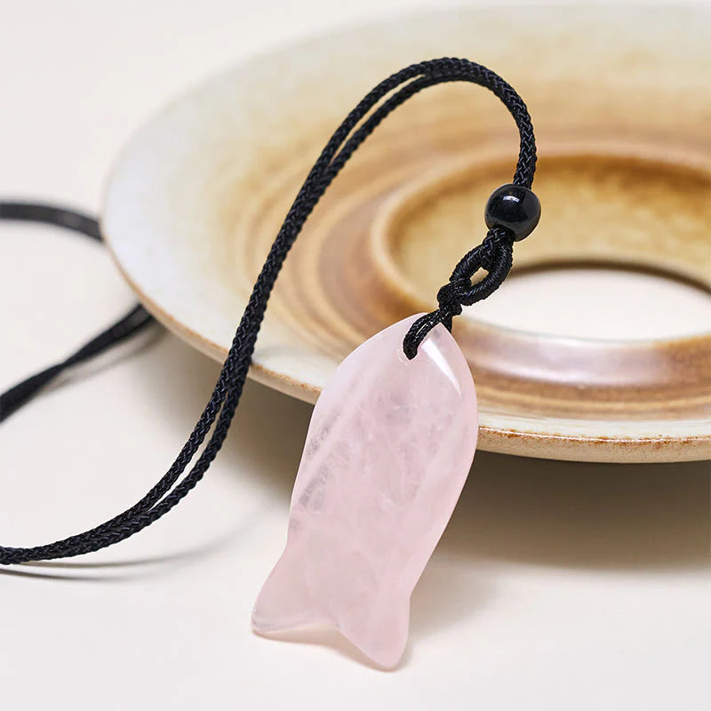 Buddha Stones Koi Fish Pink Crystal Indian Agate Amethyst Topaz Red Jasper Success Warmth Necklace Pendant
