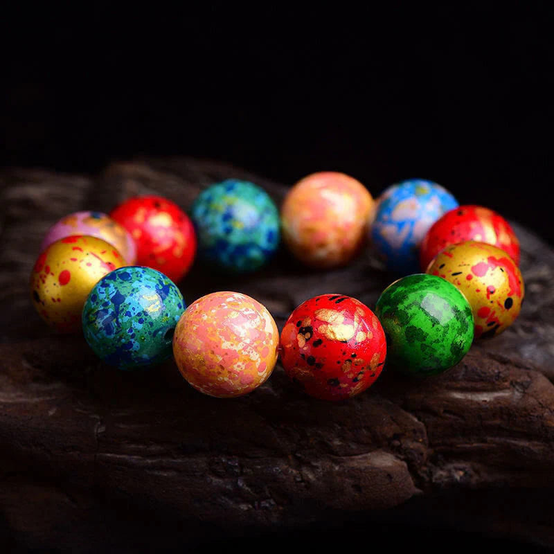 Buddha Stones Multicolored Lacquer Craft Sandalwood Single Wrap Beaded Protection Bracelet