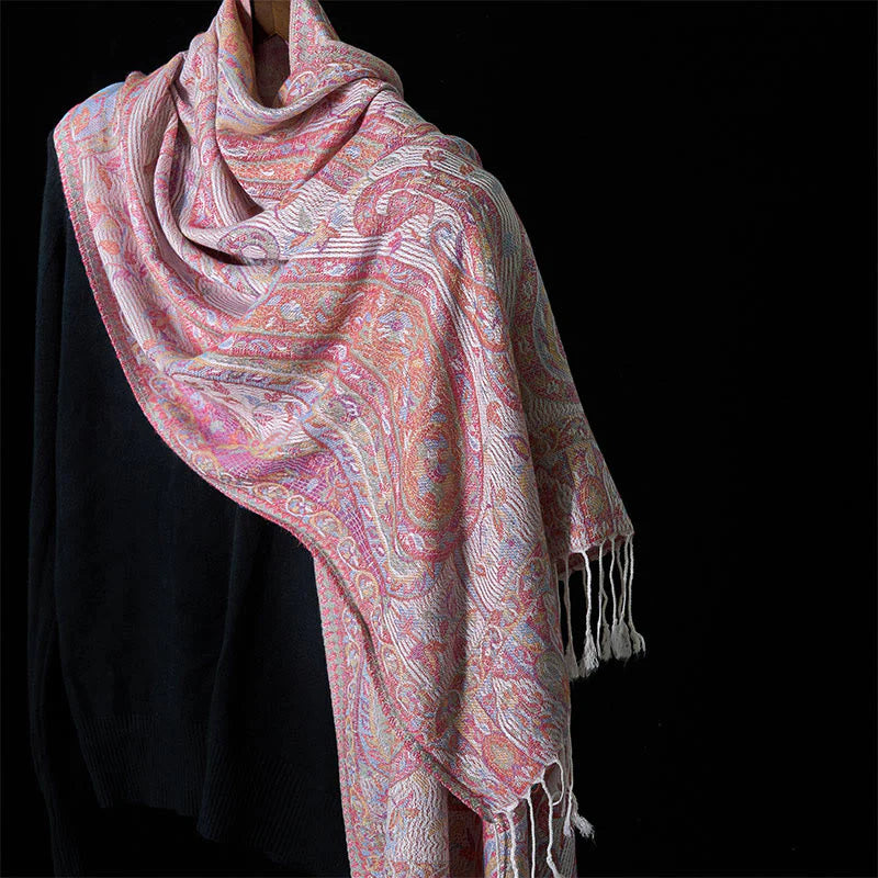 Buddha Stones Spring Cashew Flower Leaves Vines Geometric Pattern Tassel Soft Scarf Shawl