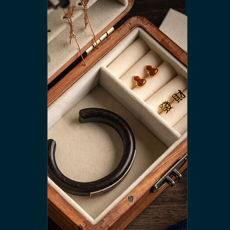 Buddha Stones Retro Handmade Floral Pattern Rosewood Jewelry Storage Box Lockable Wooden Gift Organizer Box