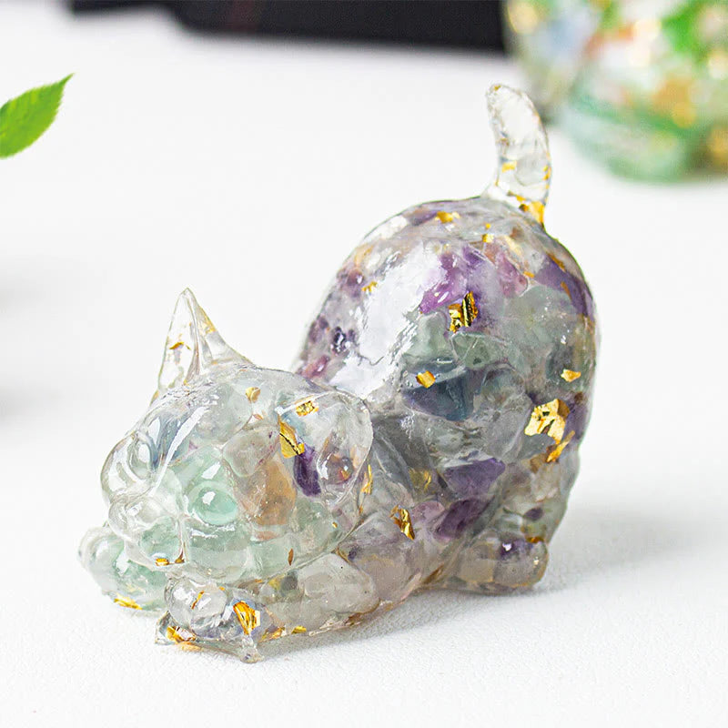 Buddha Stones Stretching Cat Resin Crystal Gravel Meditation Decoration