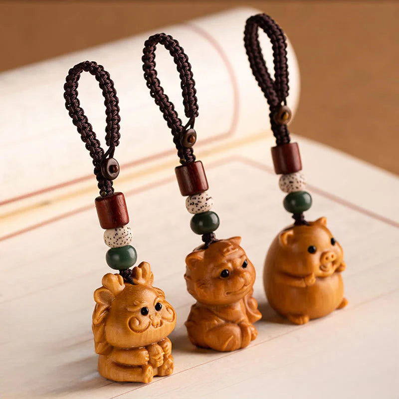 Buddha Stones Year Of The Horse Red Sandalwood Star Moon Bodhi Seed Blessing Key Chain
