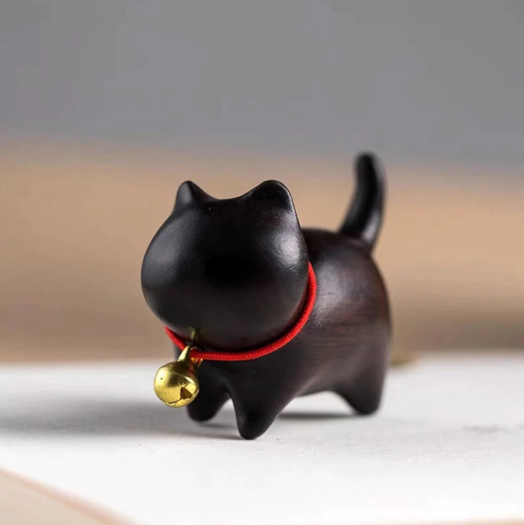 Buddha Stones Green Sandalwood Small Leaf Red Sandalwood Cute Cat Animals Soothing Peace Decoration
