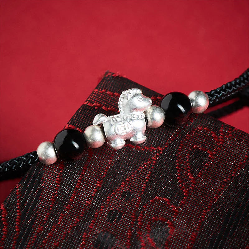 Buddha Stones 999 Sterling Silver Red Agate Year Of The Horse Prosperity String Bracelet