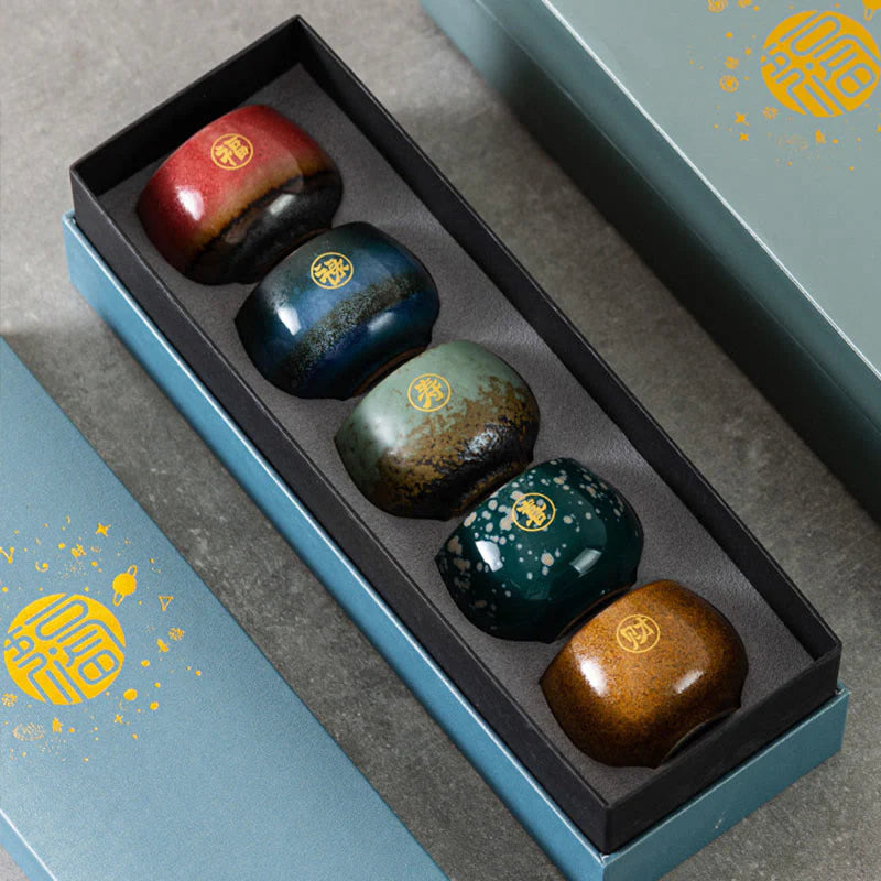 Buddha Stones Hand Painted Fu Character Ceramic Teacup Kung Fu Tea Cup With Gift Box