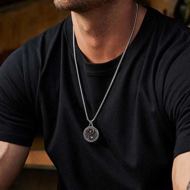 Buddha Stones Snake Yin Yang Symbol Copper Wealth Necklace Pendant