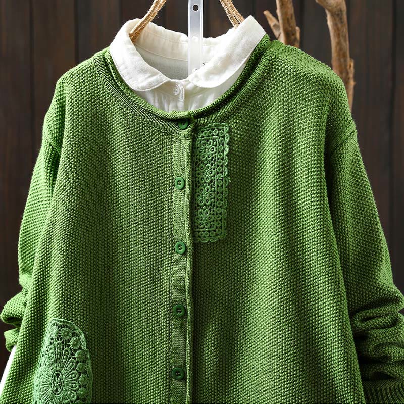 Buddha Stones Fall Floral Buttons Cotton Women's Long Sleeve Knitted Cardigan Sweater