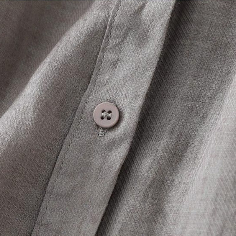 Buddha Stones Plain Crew Neck Buttons Design Three Quarter Sleeve Women's Shirt