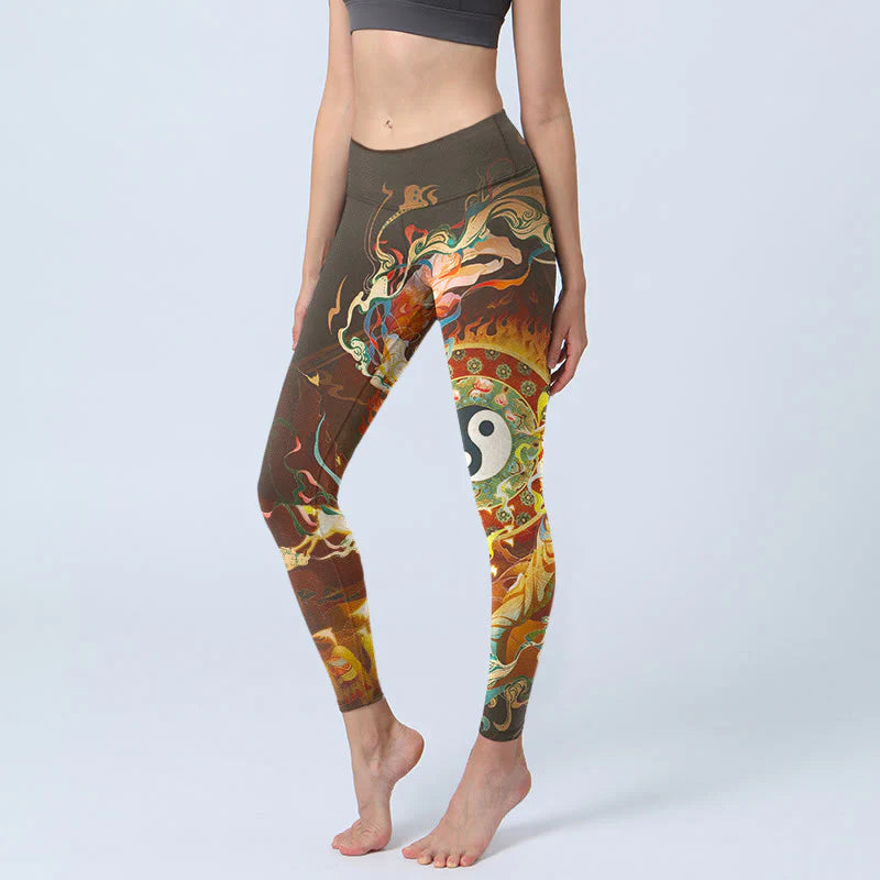 Buddha Stones Colorful Fairy Yin Yang Flame Camel Goat Flower Pattern Gym Leggings Women's Yoga Pants