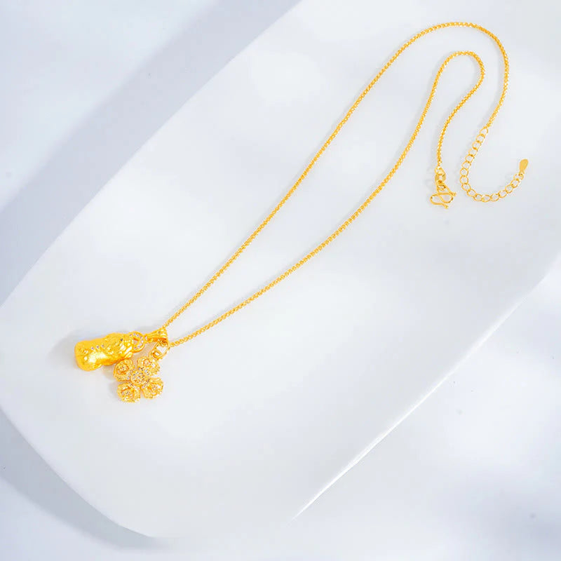 Buddha Stones 24k Gold Plated Brass Pixiu Cross Dorje Vajra Wealth Chain Pendant Necklace