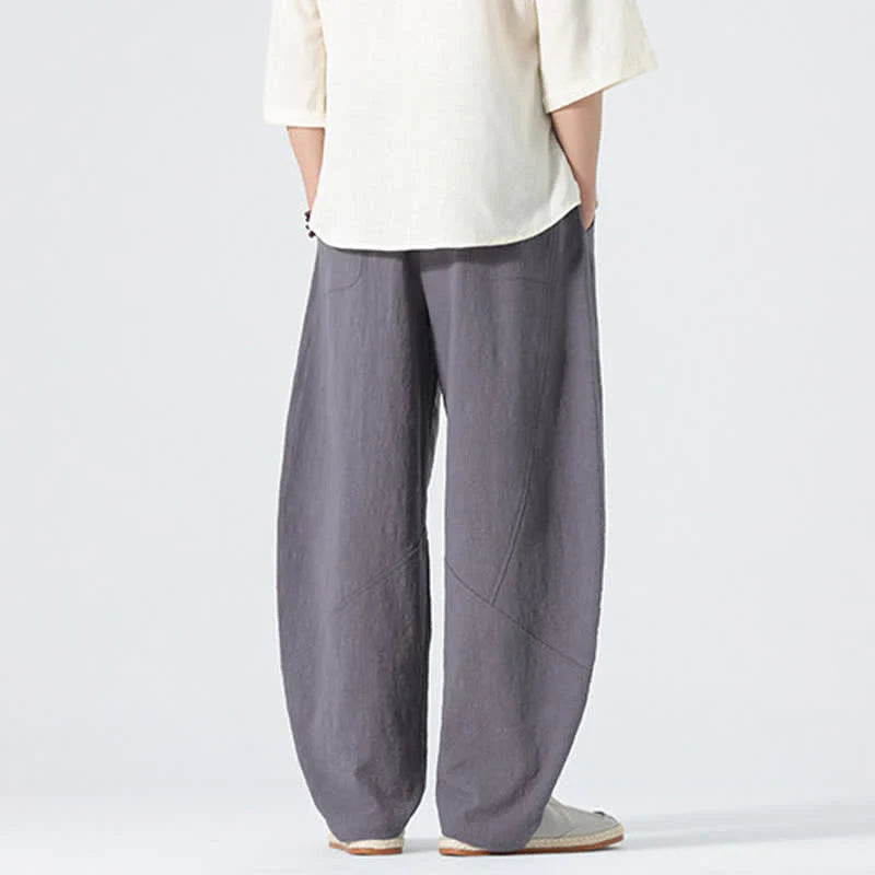 Buddha Stones Spring Pure Color Men's Cotton Drawstring Pants With Pockets