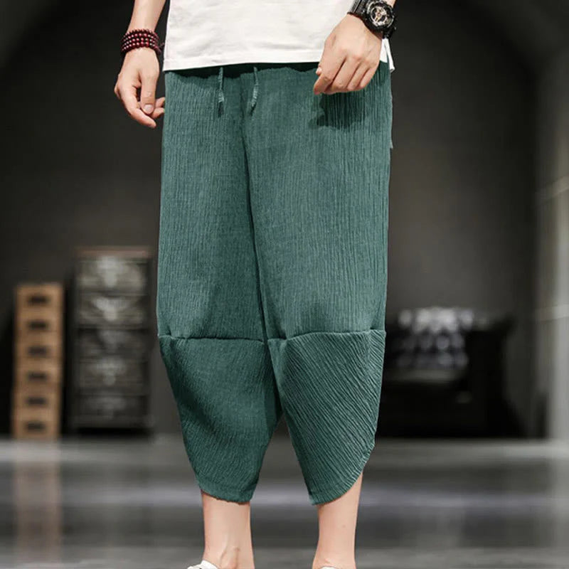 Buddha Stones Summer Solid Men's Cropped Pants With Pockets