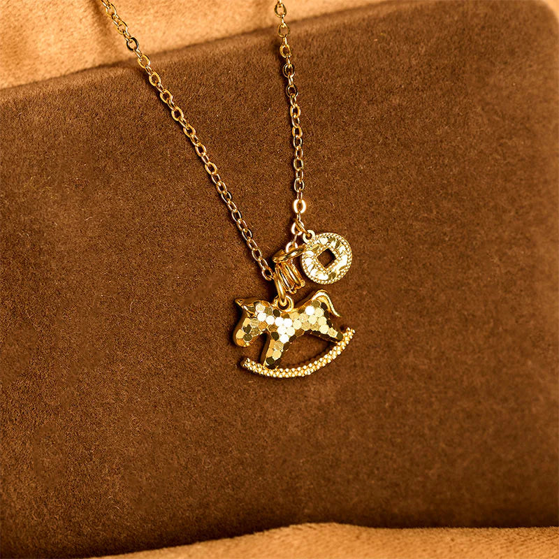 Buddha Stones Year Of The Horse 24k Gold Plated Copper Coin Necklace Pendant