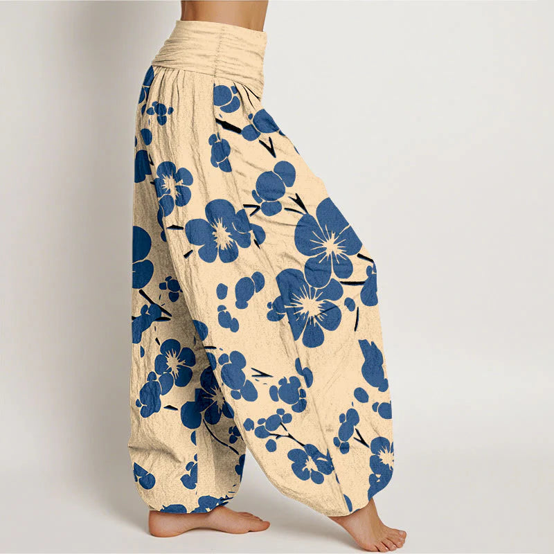 Buddha Stones Pure Cotton Blooming Floral Flowers Women's Elastic Waist Harem Pants