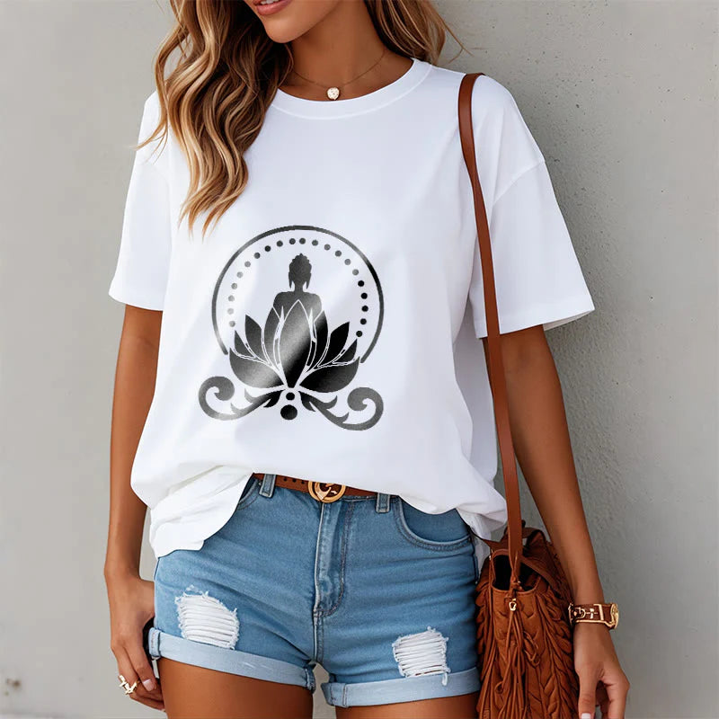 Buddha Stones Meditation Buddha Seated On A Lotus Flower Tee T-shirt