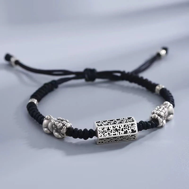 Buddha Stones Tibetan Black String Copper Om Mani Padme Hum Pixiu Protection Braided Bracelet