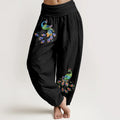 Buddha Stones Cotton Colorful Peacock Pattern Women's Elastic Waist Harem Pants
