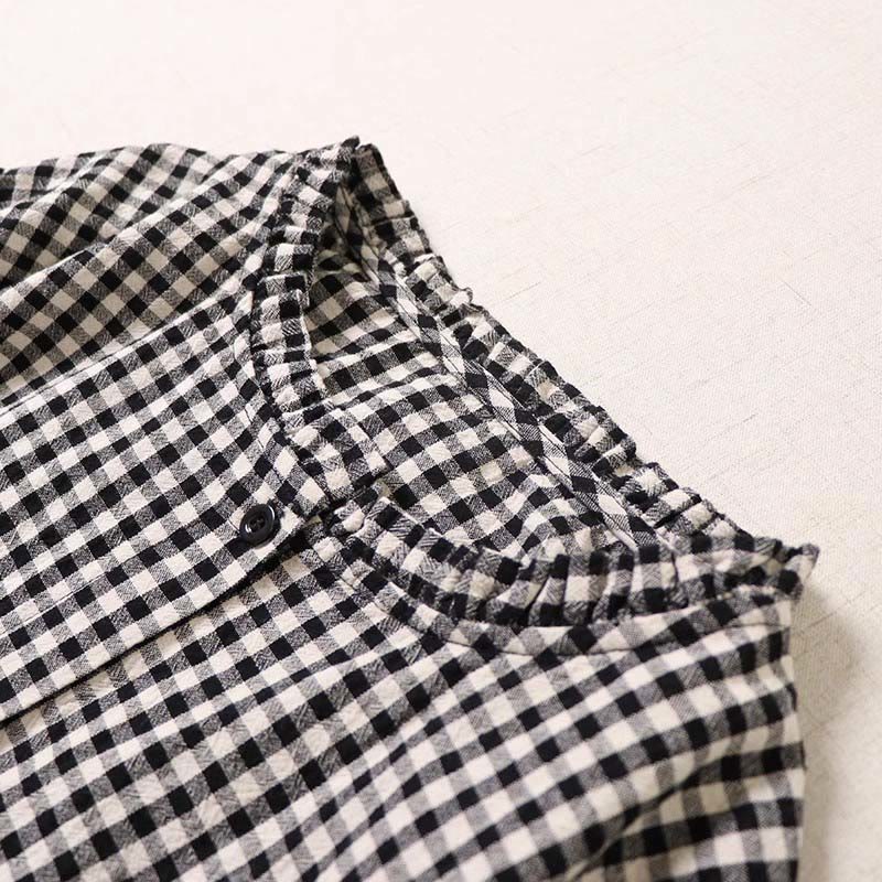 Buddha Stones Long Sleeve Plaid Simple Buttons Ruffled Design Midi Dress With Pockets