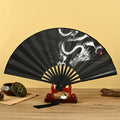 Buddha Stones Dragon Phoenix Tiger Crane Eagle Wolf Koi Fish Handheld Folding Fan Lotus Tassel Fan