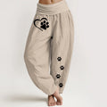 Buddha Stones Pure Cotton Concise Cat Paw Prints Heart-Shaped Pattern Women's Elastic Waist Harem Pants