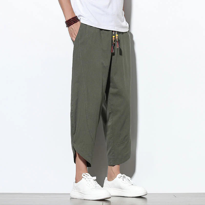 Buddha Stones Casual Summer Drawstring 7-8 Length Linen Men's Harem Pants With Pockets