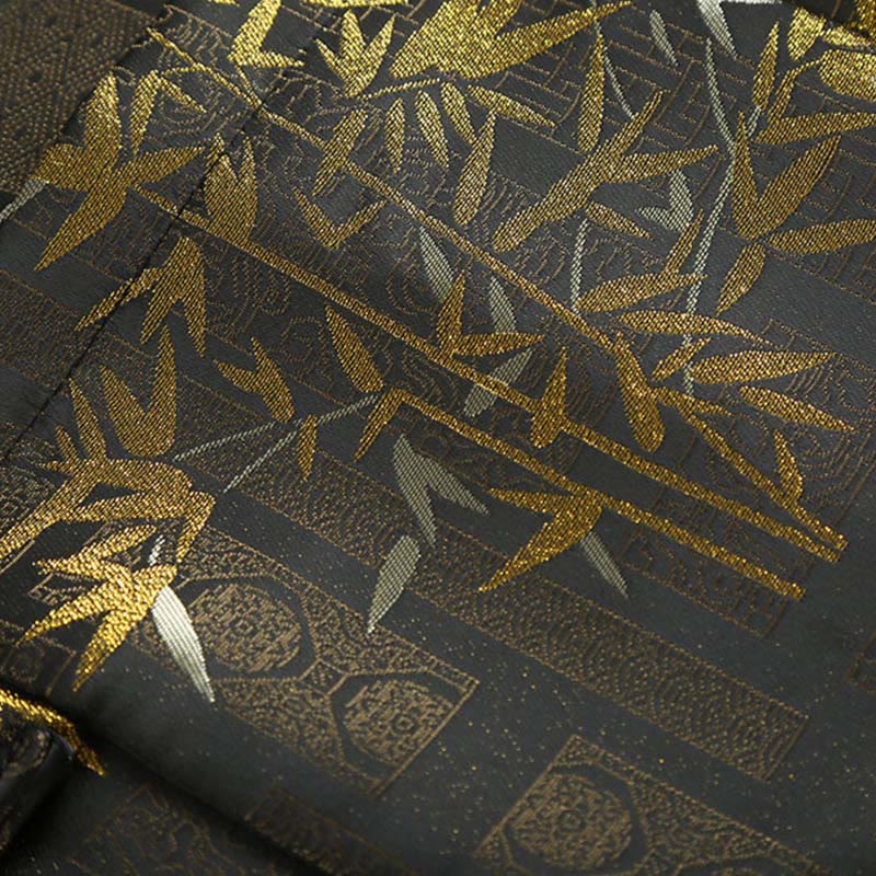 Buddha Stones Golden Bamboo Jacquard Frog-Button Long Sleeve Men's Jacket With Pockets