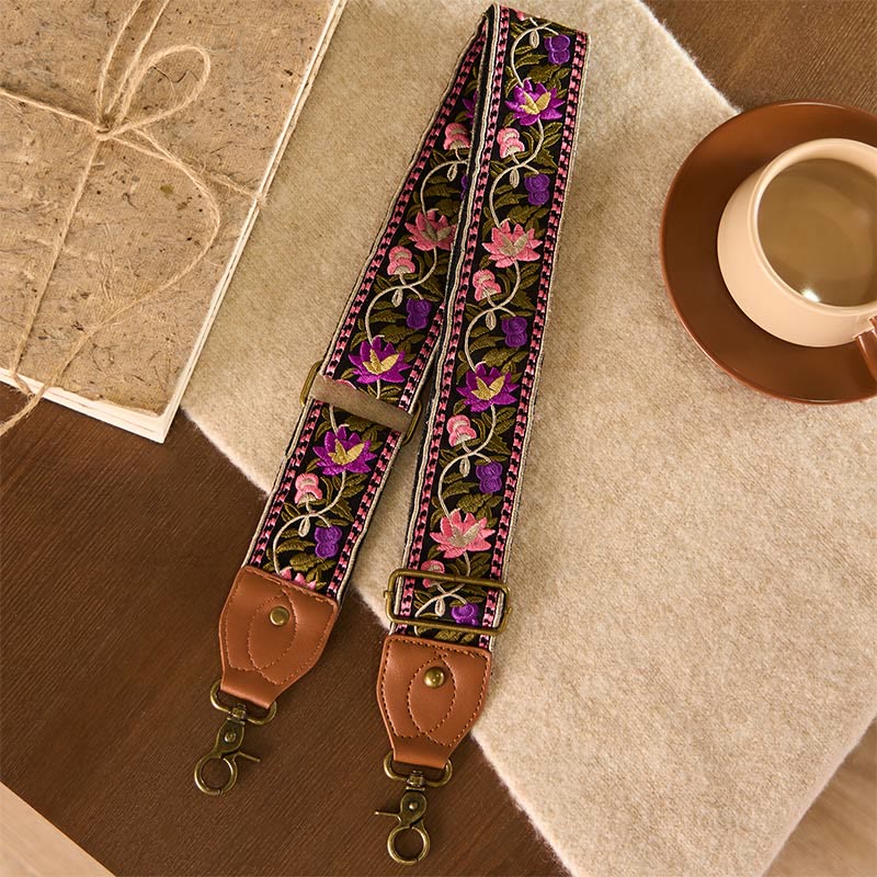 Buddha Stones Bohemian Flower Vine Geometric Embroidery Adjustable Handbags Crossbody Shoulder Bag Purse Straps Replacement