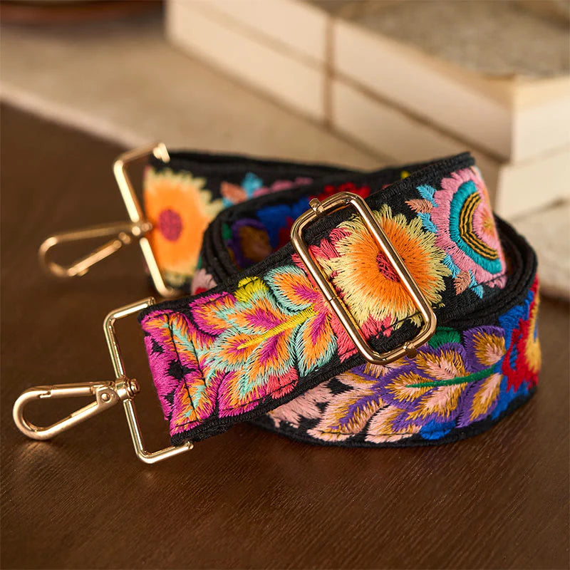 Buddha Stones Multicolor Sunflower Embroidery Adjustable Handbags Crossbody Shoulder Bag Straps