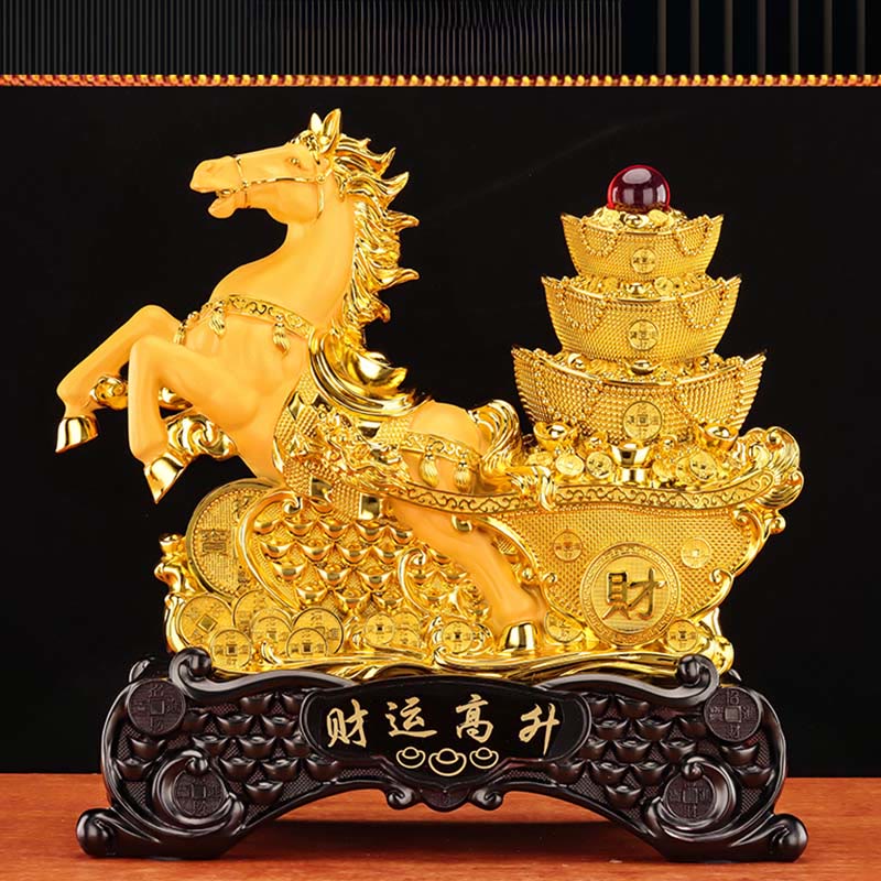 Buddha Stones  Good Fortune Year of the Horse Treasure Bowl Ingots Wealth Resin Home Decoration