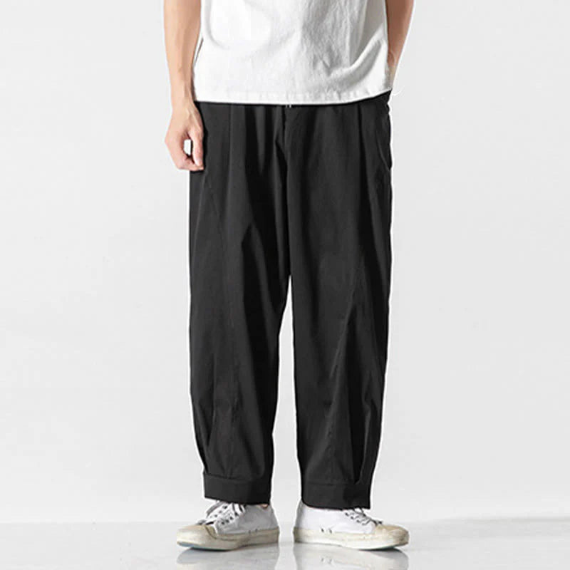 Buddha Stones Summer Solid Drawstring Ankle-Length Men's Cargo Harem Pants With Pockets