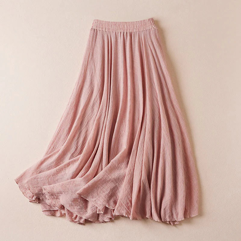 Buddha Stones Vintage Casual Pure Color High Waist Cotton Women's Skirt