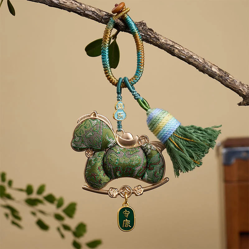 Buddha Stones Multicolored Year Of The Horse Gourd Ingot Design Freedom Prosperity Key Chain
