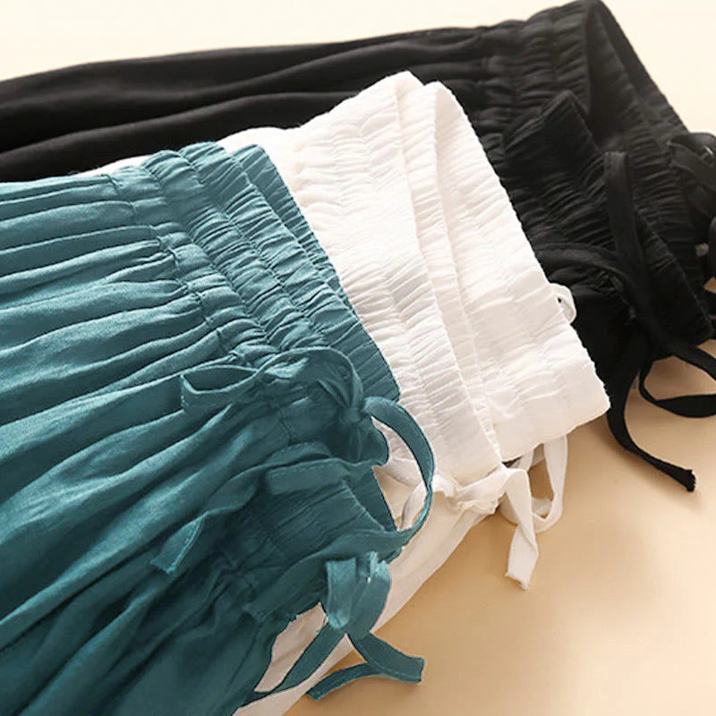 Buddha Stones Plain Lace Up Elastic Waist Women's Skirt With Pockets