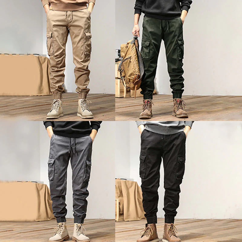 Buddha Stones Summer Cotton Elastic Cuffs Tapered Men's Pants With Pockets