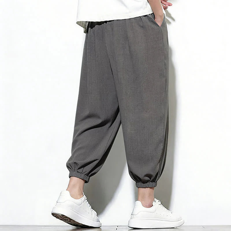 Buddha Stones Spring Solid Color Drawstring Elastic Design Men's Harem Capri Pants